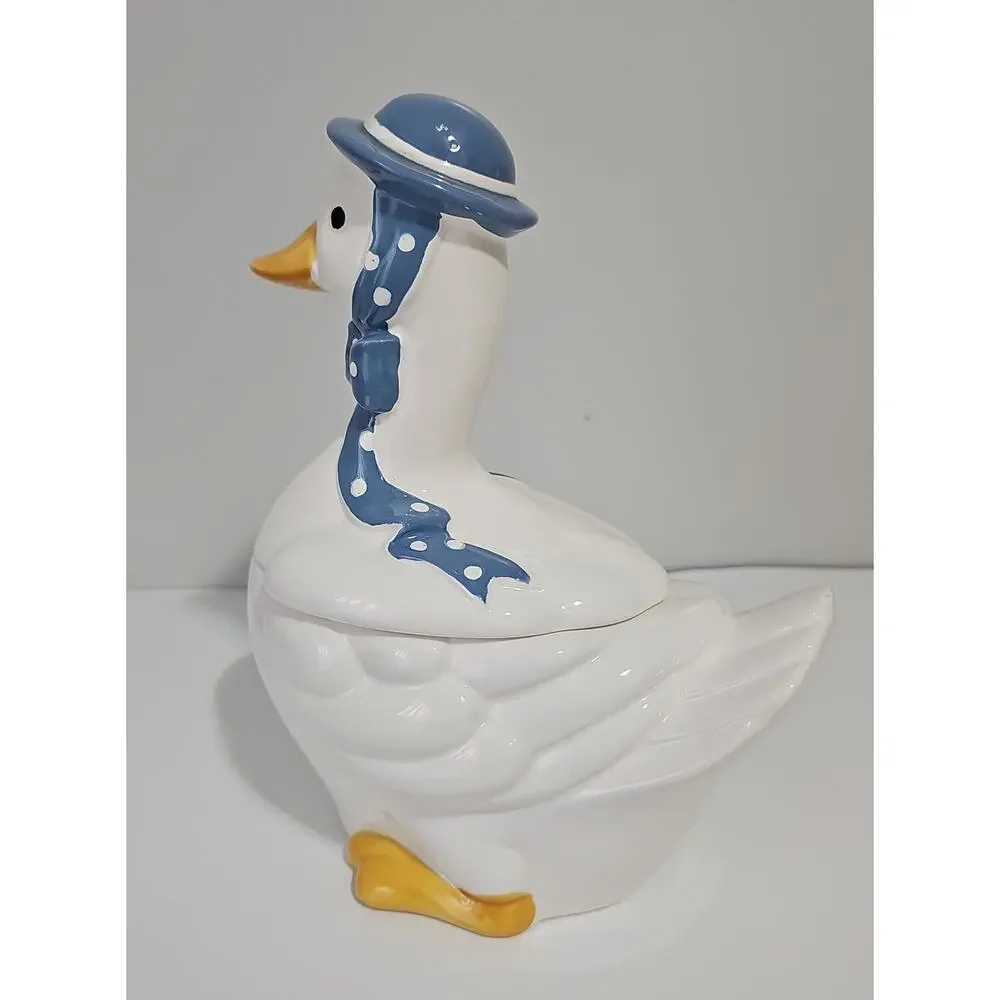 Vintage Mother Goose Ceramic Cookie Jar Canister Blue Ribbon Cottagecore